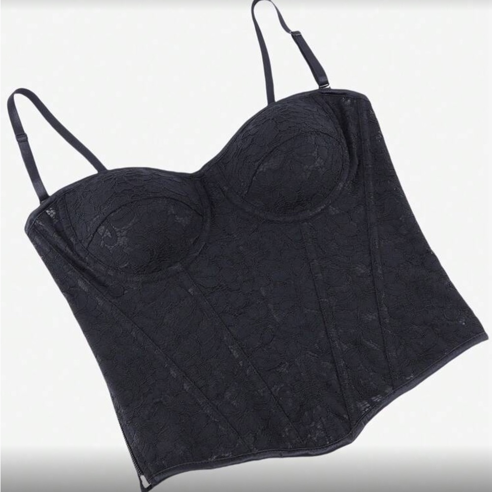 SHEIN Lace Corset Bodice For Women, Black Lace Mesh With Adjustable Straps.